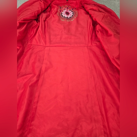 Desigual Peachy Red A Line  Floral Cotton Coat. Size 40 / Medium/ 8 - Picture 15 of 16